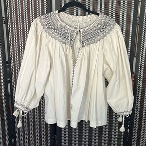 Doen Smocked Neck Poet Top with Tie Sleeves, L, Like new!